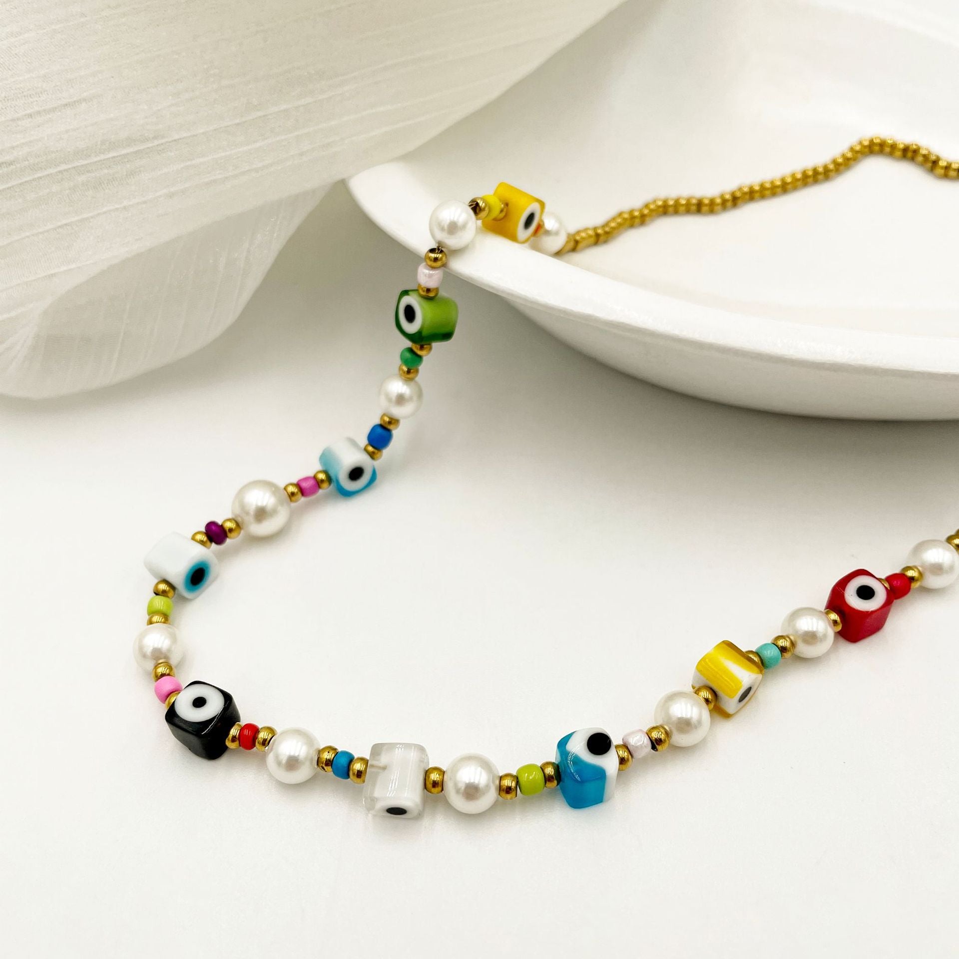 Wholesale Candy Color Glass Eyeball Necklaces
